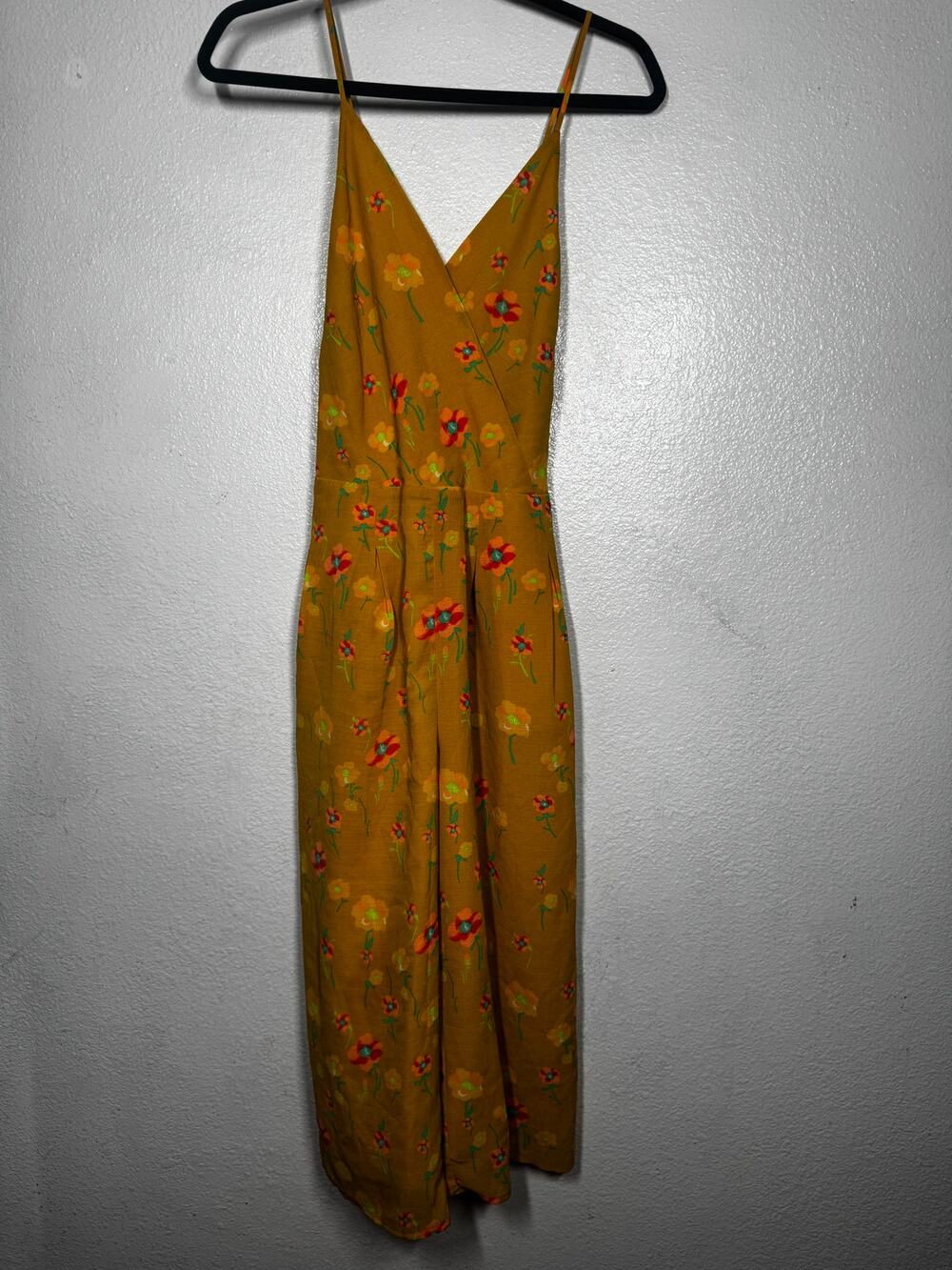 A New Day Floral Jumpsuit Yellow Sz M Cross Strap Wide-Leg